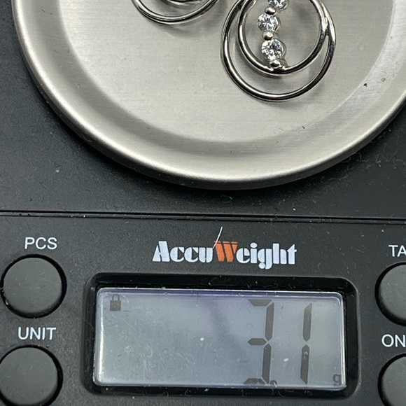 Vintage Sterling Silver Double Hoop Earrings with CZ Accents, Rhodium Plated - Picture 10 of 15